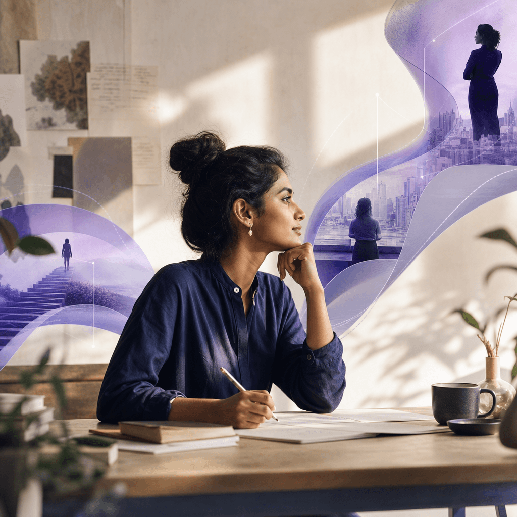 Professional surrounded by subtle AI career pathway signals